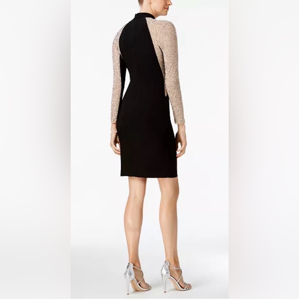 Xscape Black Dress with sheer studded contour detailing size 10 - Picture 2 of 9